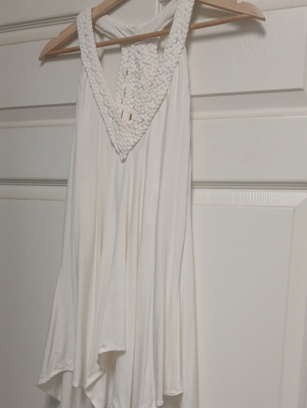Sky White Crochet V-Neck Flowy Top
